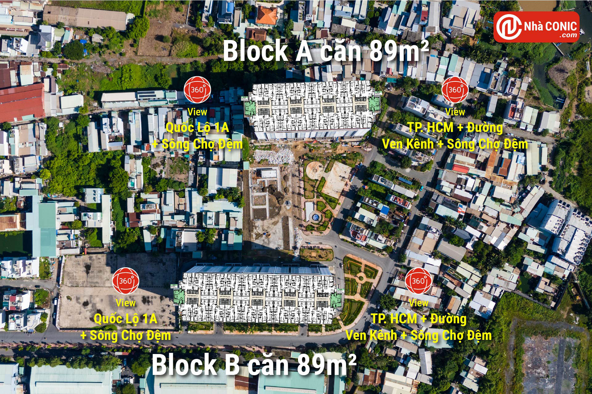 Vị trí mẫu căn hộ 89m2 Conic Boulevard ở Block A & Block B