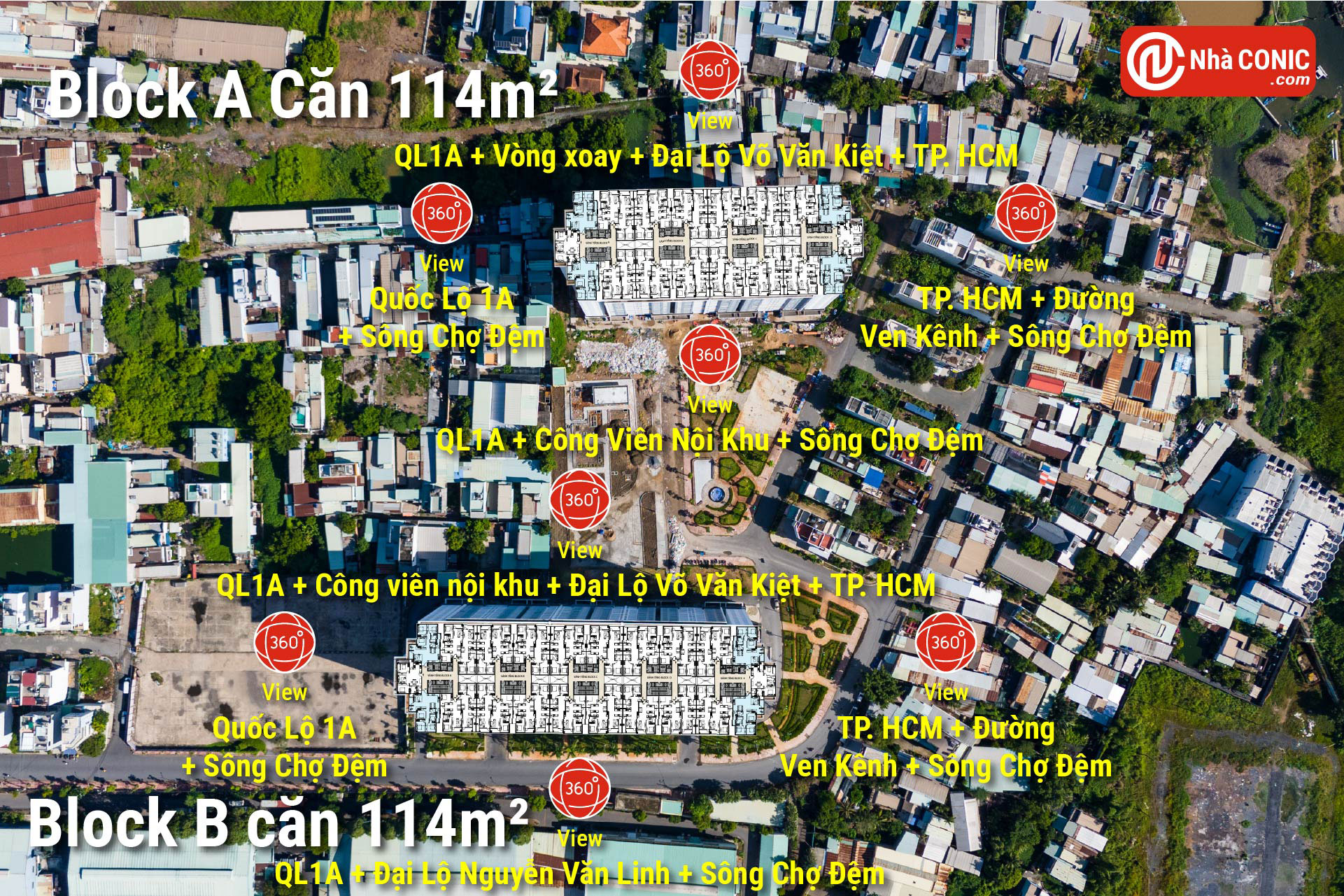 Vị trí mẫu căn hộ 114m2 Conic Boulevard ở Block A & Block B