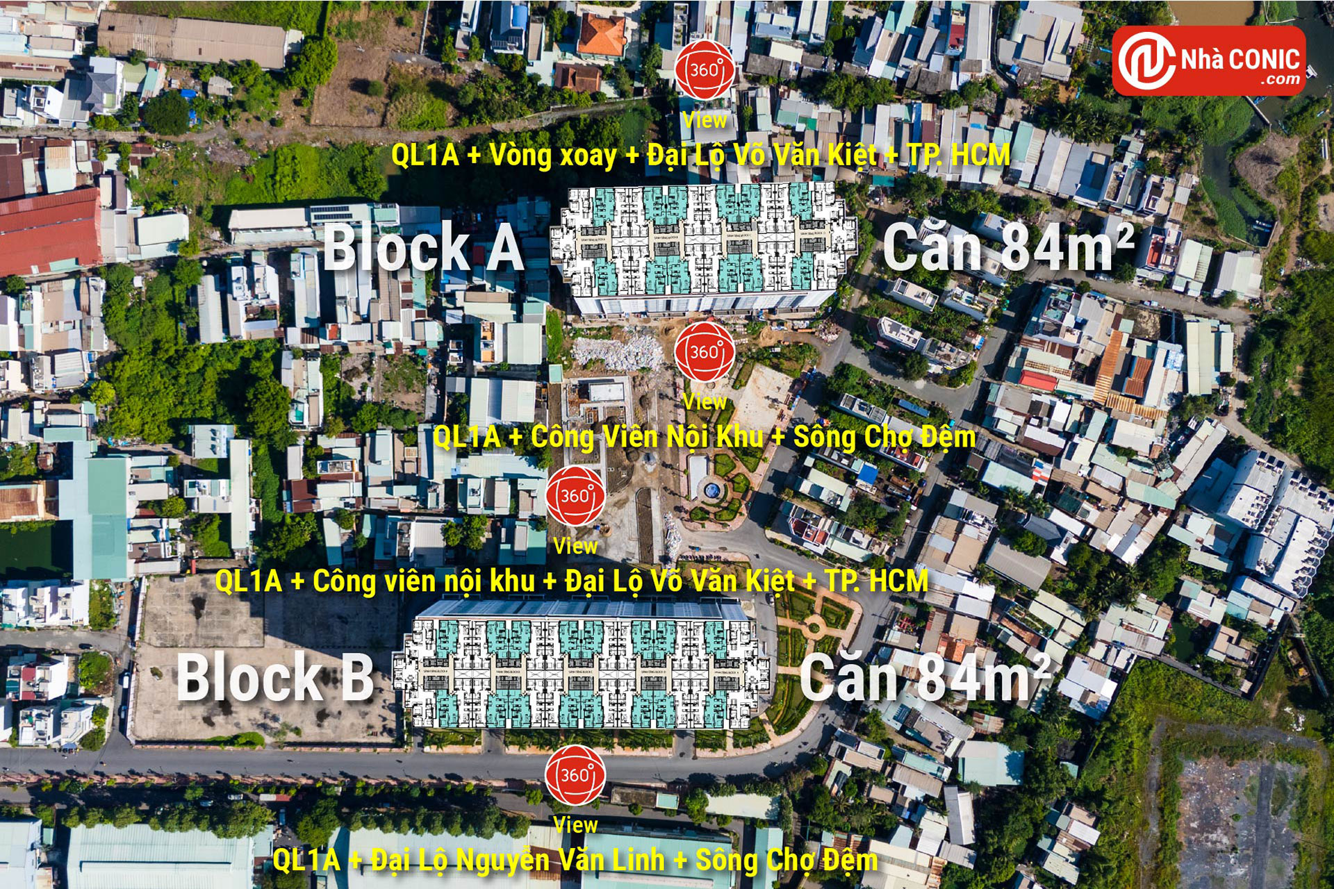 Vị trí mẫu căn hộ 84m2 Conic Boulevard ở Block A & Block B