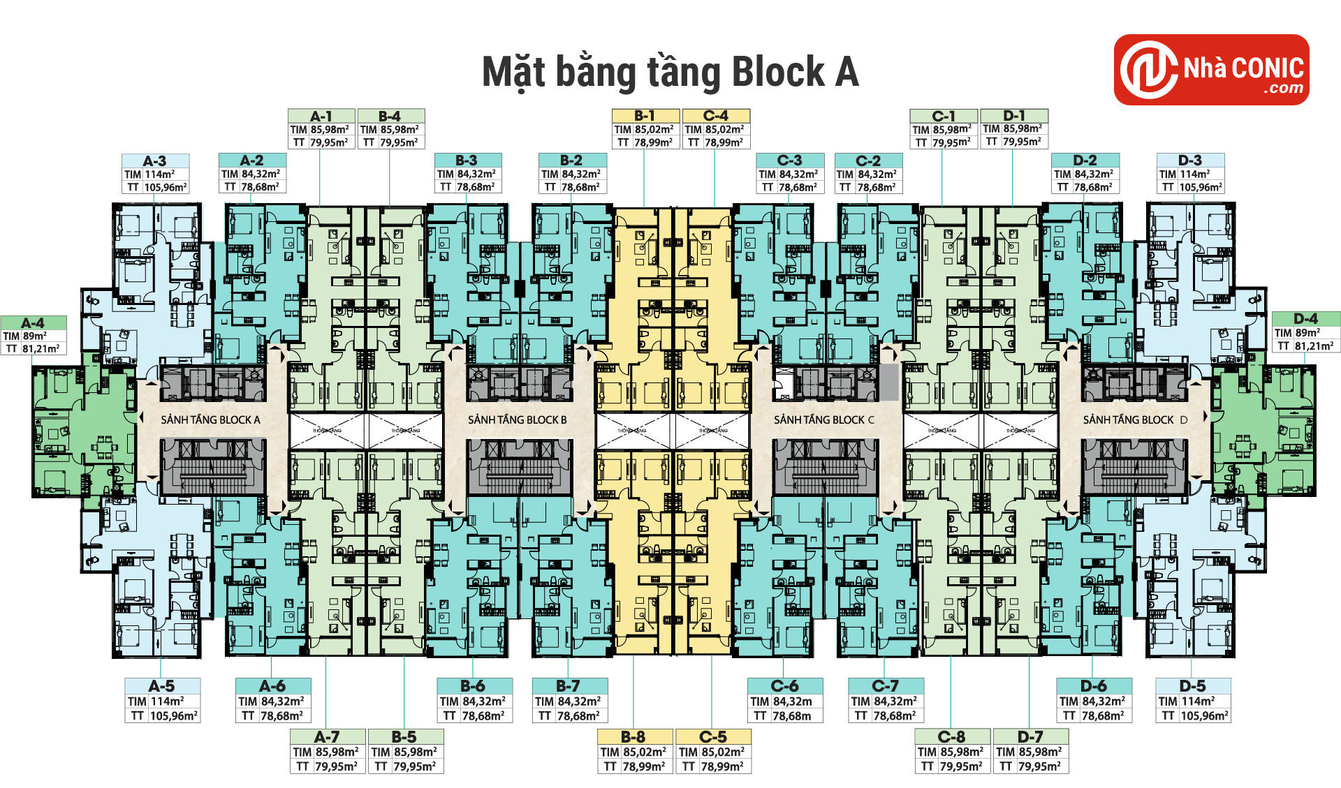 Mặt bằng tầng Block A Căn hộ Conic Boulevard