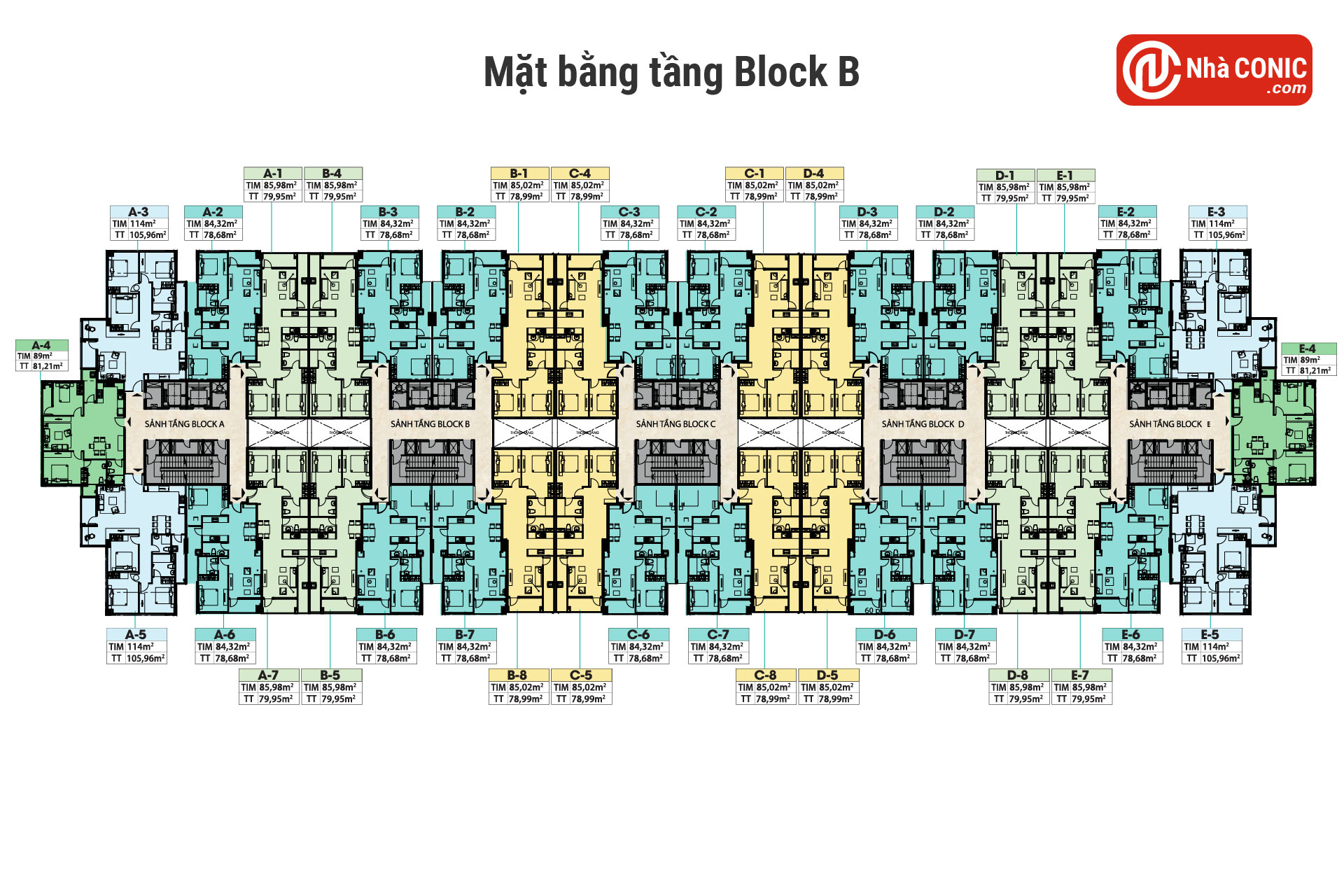 Mặt bằng tầng Block B Căn hộ Conic Boulevard